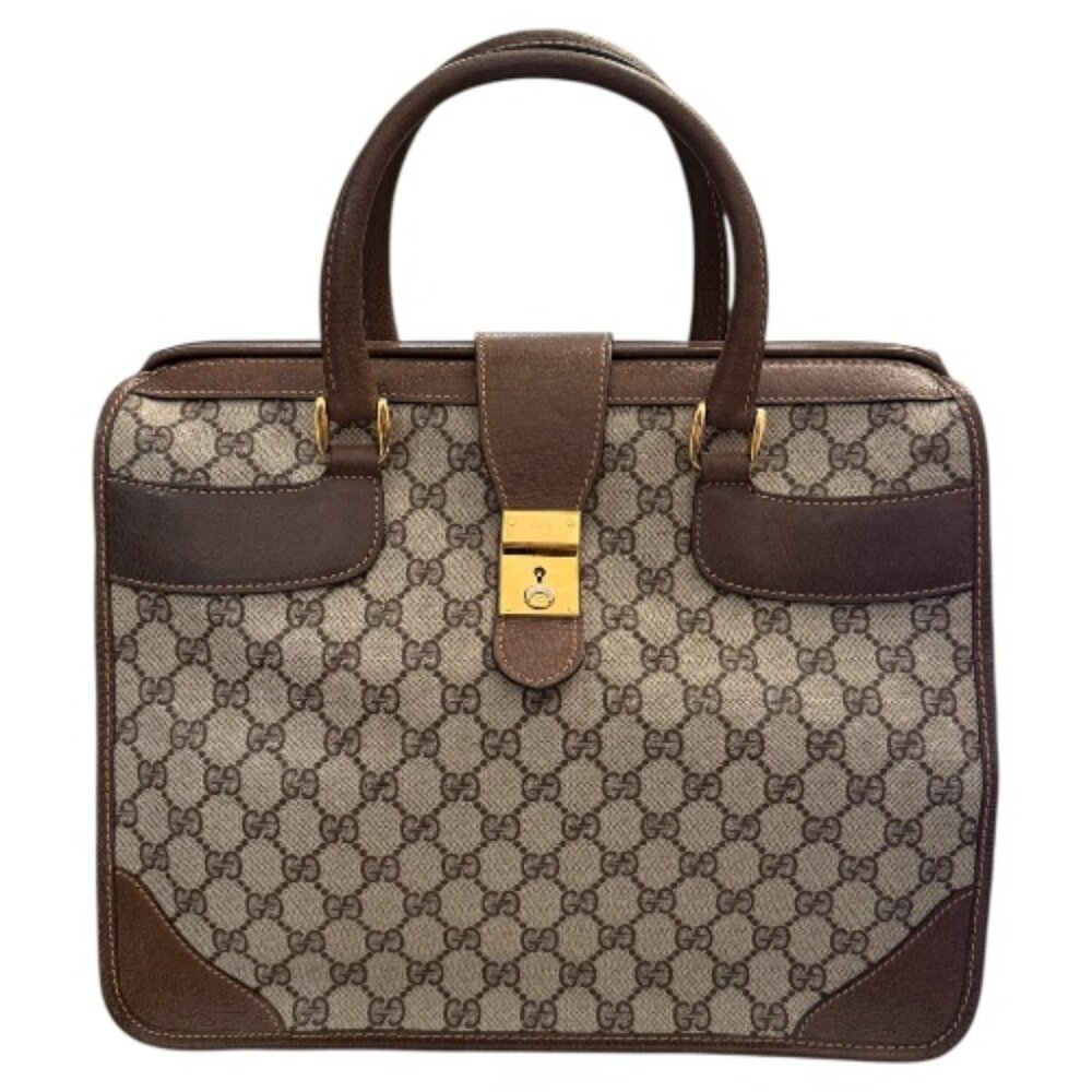 Vintage Gucci Doctor Style Frame Bag | GG Supreme Monogram | Brown Leather - Picture 1 of 9